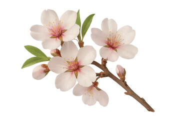 Almond branch with delicate pink flowers blooming, isolated on transparent background, perfect for spring designs