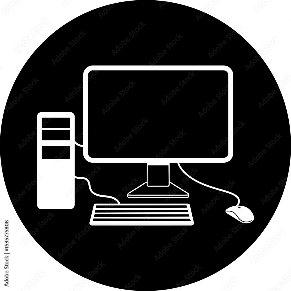 Complete Desktop Computer Setup Icon | PC, Tower, Monitor, Keyboard ...