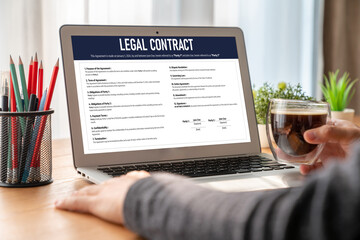 Wall Mural - digital legal contract provide terms and conditions document on computer screen ready for online dig