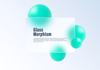 Wall Mural - glassmorphism panel with turquoise floating spheres