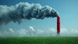 © Ruslan Abdullin - A single red smokestack releases a massive plume of smoke over a green field under a blue sky.
