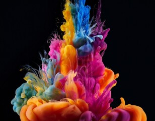 vibrant splashes of colorful ink streams on black background creating artistic display for background and wallpaper use in creative projects