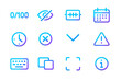 © Olena - Neon glowing icons: calendar, clock, alert, info, keyboard symbols on dark background