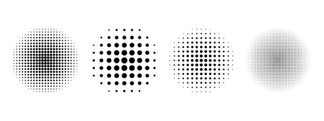 Wall Mural - set of dotted circles with halftone effect. collection of round shapes with polka dot pattern isolat