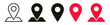 © icons gate - location icon, map pin icons in outline, black, and red styles. for maps, GPS, navigation apps, location markers, address indications, and geolocation interfaces