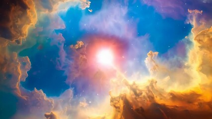 Wall Mural - Brilliant star surrounded by interstellar clouds, cosmic nebula, and gas dust in deep space, outer cosmos, celestial sky
