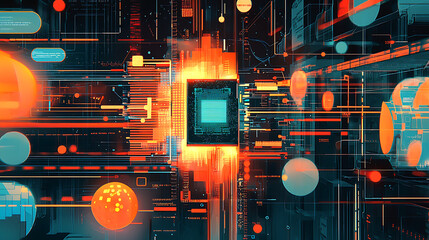 A computer chip is shown in a colorful, abstract style
