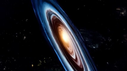 Wall Mural - Distant space scene showing light shining through a glowing, disc-shaped nebula against a blue starfield backdrop
