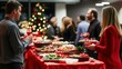 © wati - Festive Holiday Office Party with Colleagues Enjoying Food and Drinks Together