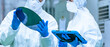 © metamorworks - inspection, tablet, semiconductor, factory, silicon wafer, worker, engineer, white coat, dustproof clothing, clean room, manufacturing, check, confirmation, man, cleaning, iiot, dx, digital transforma