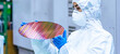 © metamorworks - A female worker in protective clothing inspects silicon wafers in a semiconductor factory