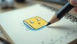 © DhanaStudio - Close-up of hand drawing a cute cheese cartoon on spiral notebook page