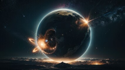 Wall Mural - Earth under cosmic threat, a celestial impact.