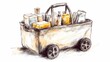 © Jojo* - Hand drawn illustration of a wheeled utility basket filled with various items.