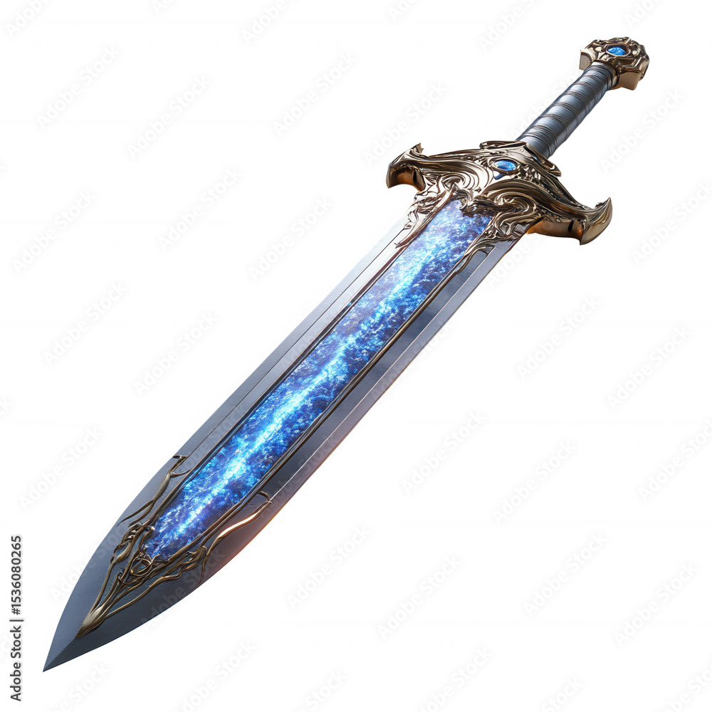 Epic fantasy sword weapon with blue lightning blade concept art for ...
