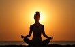 © yang - Silhouette of person sits in a lotus pose, chakra. Kundalini energy. practicing yoga meditation outdoors. High quality
