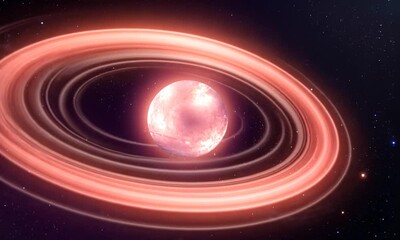 Wall Mural - a vibrant cosmic scene featuring a glowing planet surrounded by colorful rings in deep space