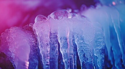 Wall Mural - Beautiful ice formations glisten under vibrant lights. The blend of colors creates a stunning visual. Perfect for artistic and nature-themed projects. Generative AI
