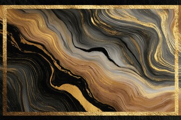 Wall Mural - depth-layered abstract background with gold borders
