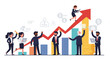 © Yudhi - Business Success Concept. Vector cartoon illustration of a group of diverse people in business suits working on improving a financial chart by moving the arrow up. Isolated on background
