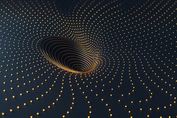 Wall Mural - abstract dark background with swirling golden dots forming a vortex pattern in a modern digital ligh