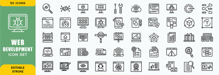 Set of outline web  development icons. Minimalist thin linear web icon set. vector illustration