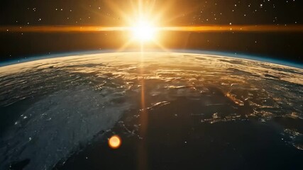 Wall Mural - bright sunrise illuminating the curvature of earth as seen from space, sunrise over earth as seen fr