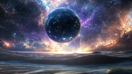 Wall Mural - exploring distant galaxies in vibrant star fields with a luminous planet, traveling through star fie