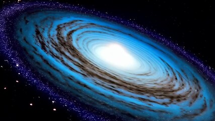 Wall Mural - Rotating spiral galaxy with glowing core, dark matter, and a dense field of distant stars in the infinite blackness of deep space