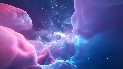 Wall Mural - Ethereal cosmic clouds in vibrant pink and blue hues, swirling with stars and glowing light