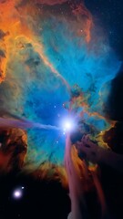 Wall Mural - Vibrant cosmic nebula featuring bright star clusters, swirling clouds of gas, and brilliant colorful interstellar dust