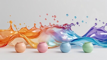 Canvas Print - pastel ceramic vases rainbow liquid splash vibrant digital art pink orange