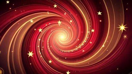 Wall Mural - mesmerizing red and gold spiral with twinkling stars and glittering particles