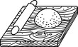 © smth.design - Rolling pin and dough on wooden board baking preparation, flour, pastry making, simple kitchen line art