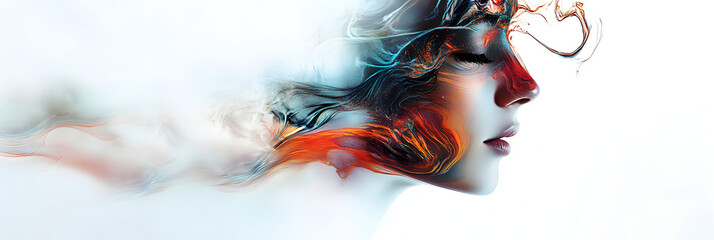 Wall Mural - minimalist abstract flowing paint waves on white background-wide banner