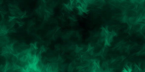 Wall Mural - Colorful abstract aquamarine smoke isolated on black background. Dark green flame textured illustration design. Abstract emerald colored art smoke on black background. Mist flowing design on a dark.