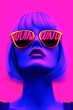 © Kakabe - A vibrant portrait featuring a model with pastel hair and bold sunglasses, set against a striking pink and blue background, Perfect for fashion, beauty, or artistic projects,