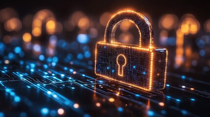 Wall Mural - glowing padlock on a circuit board representing data security and information technology concept ima