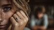 © Winter KD - Close-Up Portrait of a Young Woman with Freckles and an Engagement Ring, Soft Lighting, Blurred Background, Emotional Expression Captured in Natural Setting