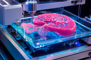 Wall Mural - 3D Bioprinting of Artificial Organ with Vascular Network. Generative AI.