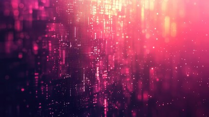 Wall Mural - abstract pink and purple background with glowing particles and geometric patterns forming a circuit 