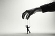 © Vadym - Surreal photo of giant hand manipulating tiny puppet on strings. Concept of control, power, subordination, authority, human relations. Symbol of manipulation. Minimalist abstract conceptual art with