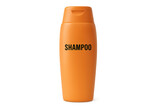 Orange shampoo bottle with flip-top cap, isolated on transparent background, showcasing hair care product