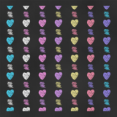 Wall Mural - Set of Vertical Seamless Borders Chalk Drawn Sketches of Hearts and Squiggles.