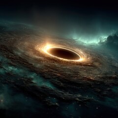Wall Mural - cosmic black hole with glowing accretion disk in deep space cosmic glowing cosmos universe astronomy