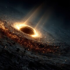 Wall Mural - supermassive black hole with accretion disk and energy jets energy black hole space universe cosmos