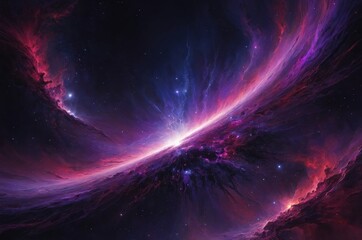 Wall Mural - Exploding nebula clouds and starlight radiating in purple, red, and black across a deep universe.

