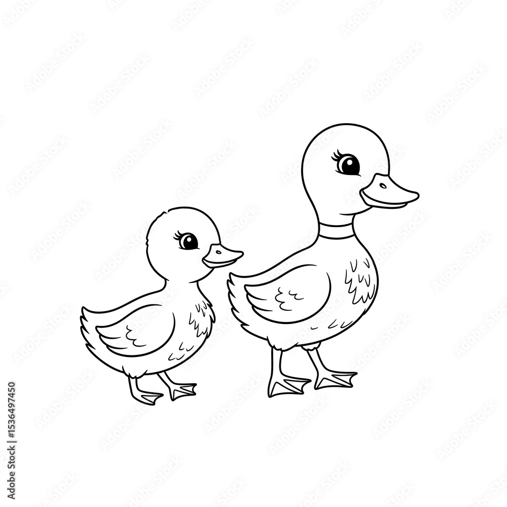 Cute duck coloring page for kids, mother and baby duckling outline ...