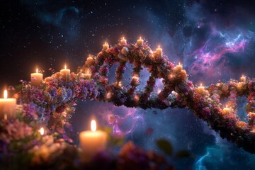 Wall Mural - abstract day of the dead altar shaped like a dna strand, representing ancestry and remembrance symbo