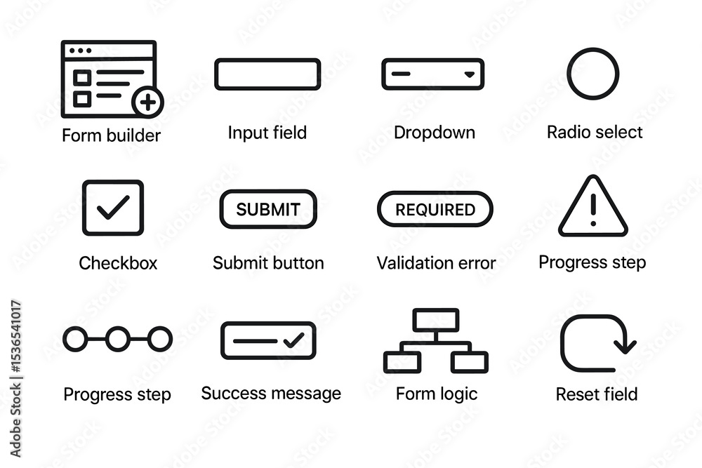 Essential ui elements: form builder, input fields, dropdowns, and icons ...